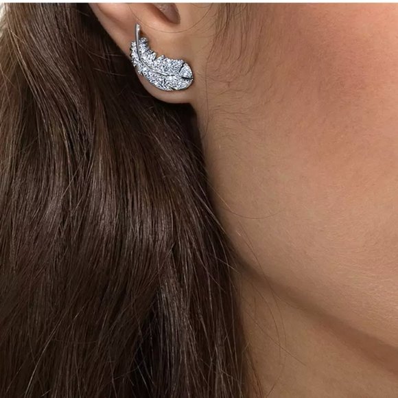 - Swarovski feather earrings - Authentic rhodium plated - Picture 4 of 8